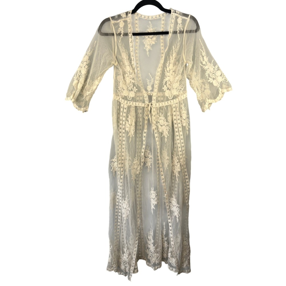 Boho Cream Lace Mesh Sheer Duster Kimono Fairy Victorian Feminine Festival